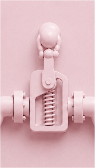 Monochrome pink illustration of a spring valve in a pipe run